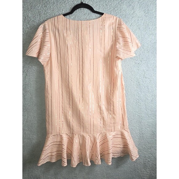 Anna Cate Veronica Dress S Peach Rose Gold V-Neck Ruffle Hem Metallic Stripe - Picture 7 of 10